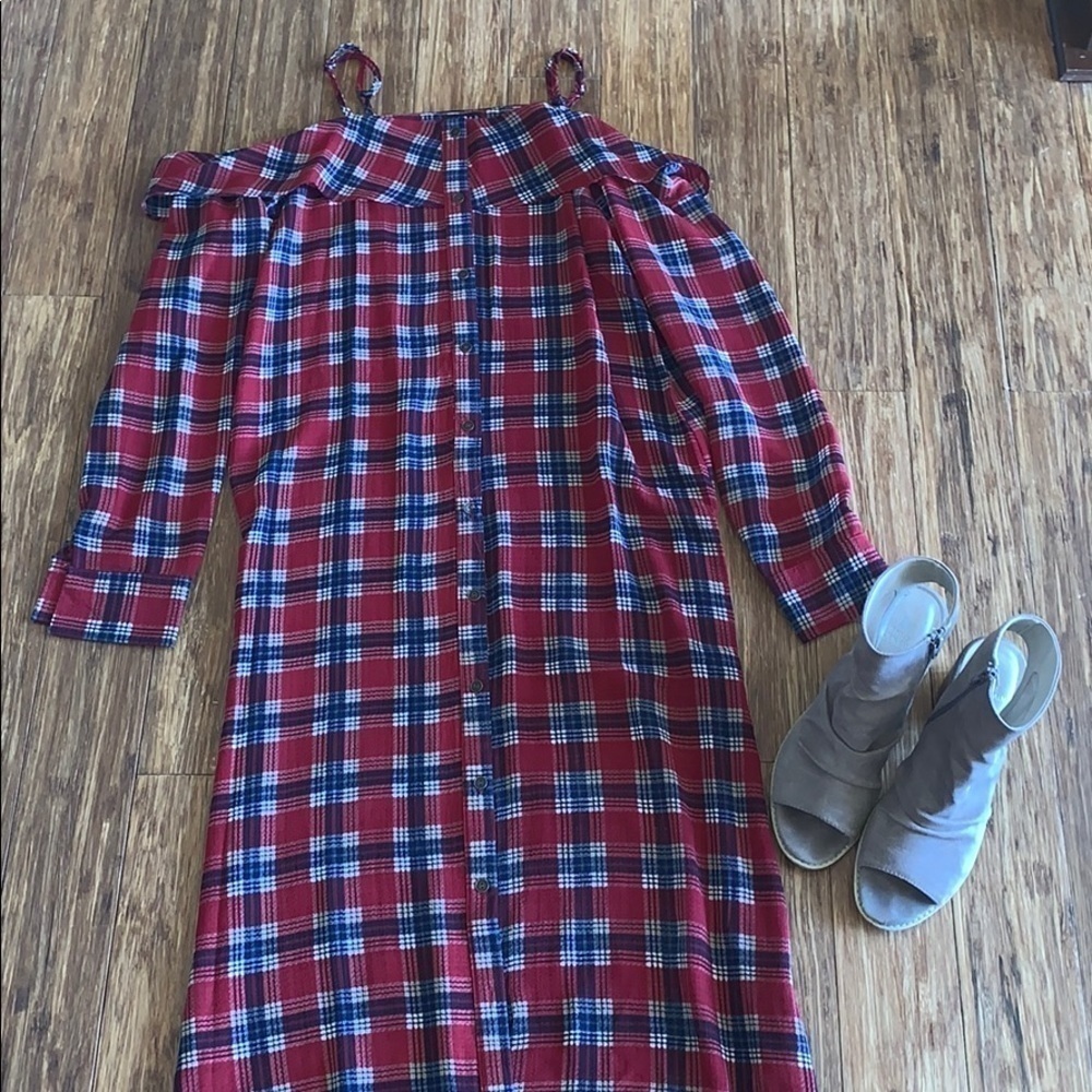 Beautiful Button Up Plaid Maxi Dress